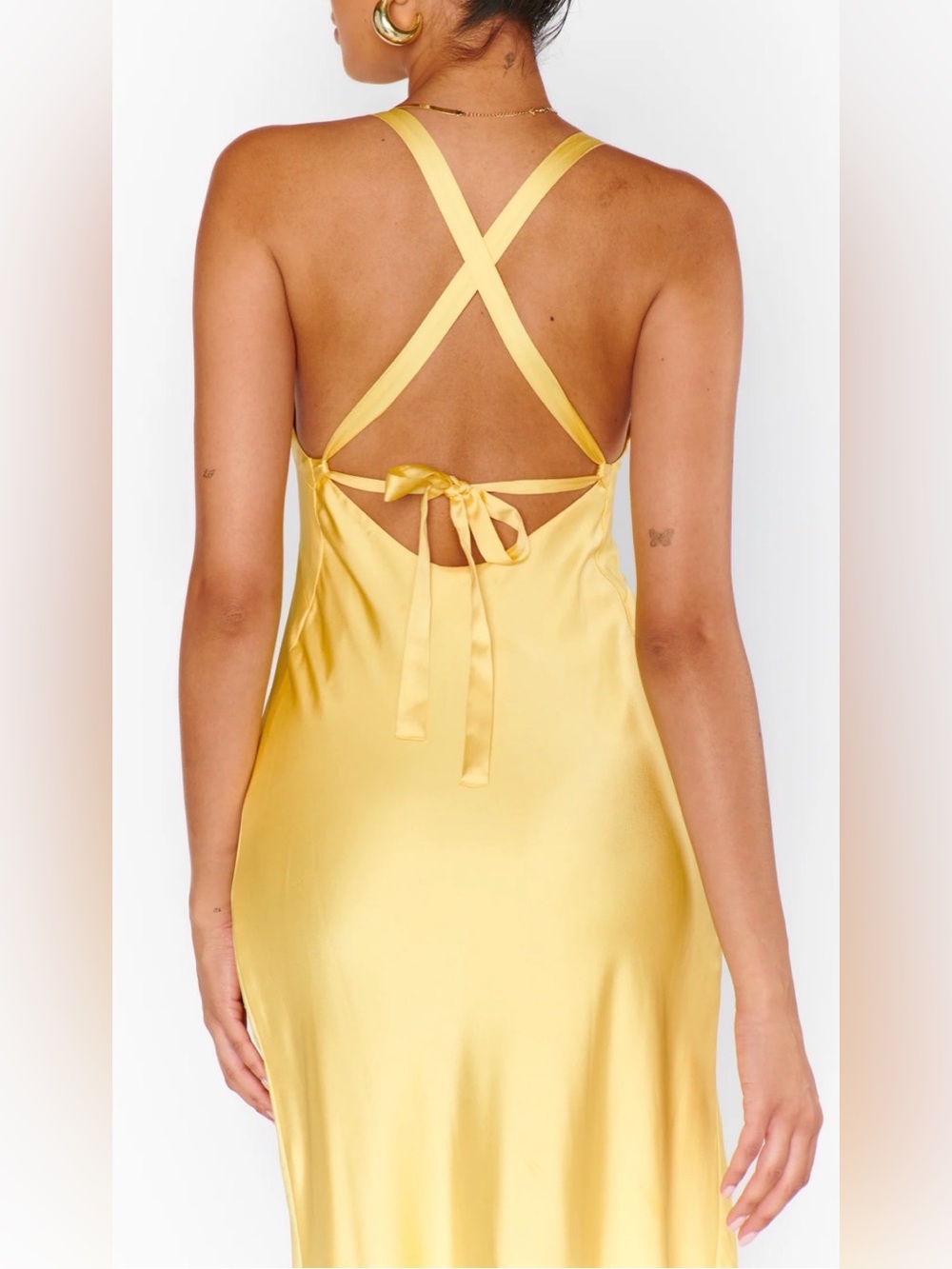 Show Me Your MuMu Anderson Yellow Satin Slip Maxi Dress Slit Size M - Picture 6 of 13